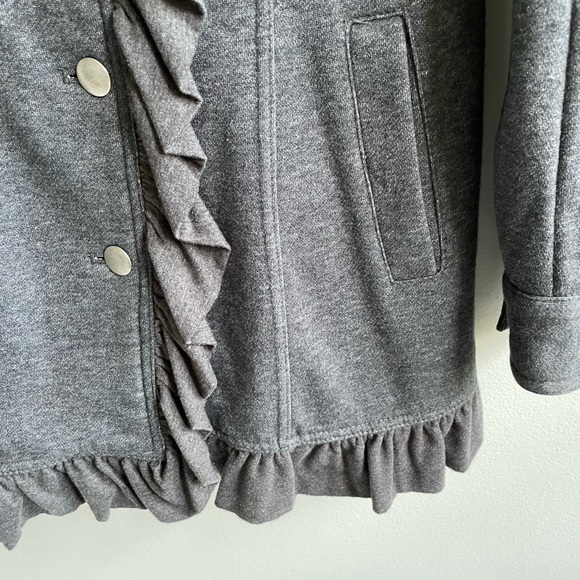 STELLA STARR GREY GRAY FITTED JACKET BUTTONS RUFFLE FLEECE LINED POCKETS - Picture 7 of 10